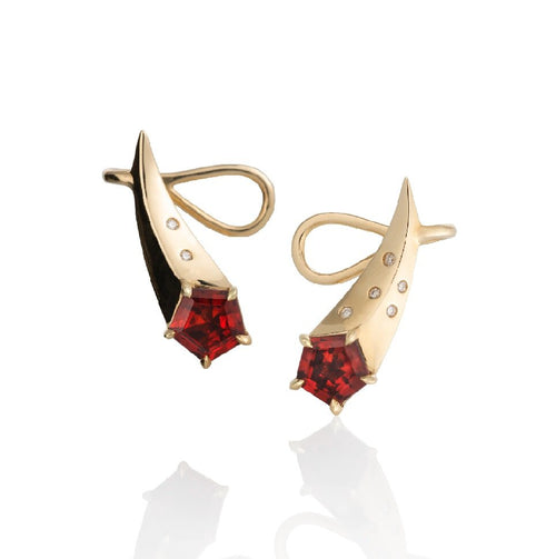 Comet Ear Climber with Madeira Garnets
